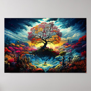 Poster - Baum des Lebens farbenfrohe Regenbogenarb