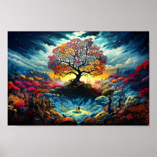 Poster - Baum des Lebens farbenfrohe Regenbogenarb