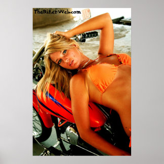 Poster: Bikini Babe auf einem Custom Motorrad Poster