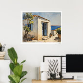 Poster Blaues Tür Meer Haus (Heimbüro)