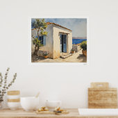 Poster Blaues Tür Meer Haus (Küche)