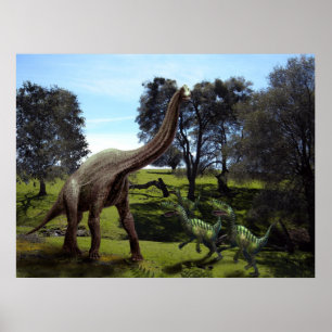 Poster ~ Brachiosaurus Angriff durch Velociraptore