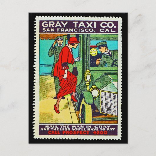 Poster Briefmarke Postcard Gray Taxi Co. SF Postkarte (Vorderseite)