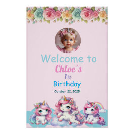 Póster brillante Unicorn Birthday Poster