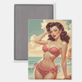 Poster Button-Up Braun in Rot-Weiß-Bikini Magnet (Vorderseite/Rückseite)