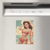 Poster Button-Up Braun in Rot-Weiß-Bikini Magnet (In Situ (Geschirrspüler))
