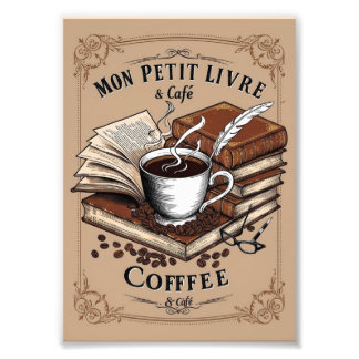 Pôster Café & Mon Petit Livre – A Arte de Ler Fotodruck