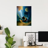 Poster 'Celestial Fluid Dreams' - Surreal in Gold (Heimbüro)