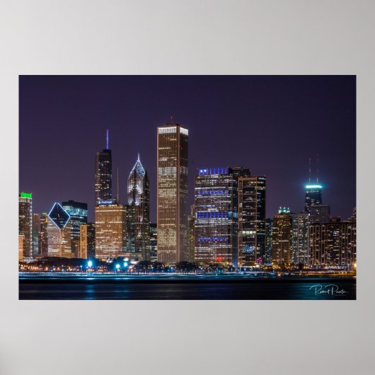Poster - Chicago Skyline Illinois mit Night Sky (Vorne)