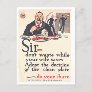 Poster "Clean Plate" für Männer während des Ersten Postkarte