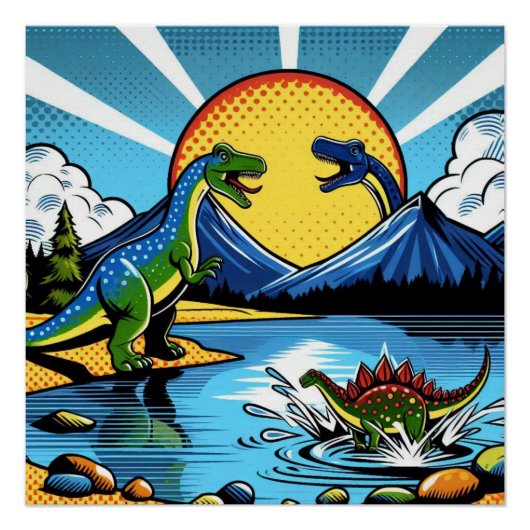 Poster con paisaje de dinosaurios (Vorderseite)