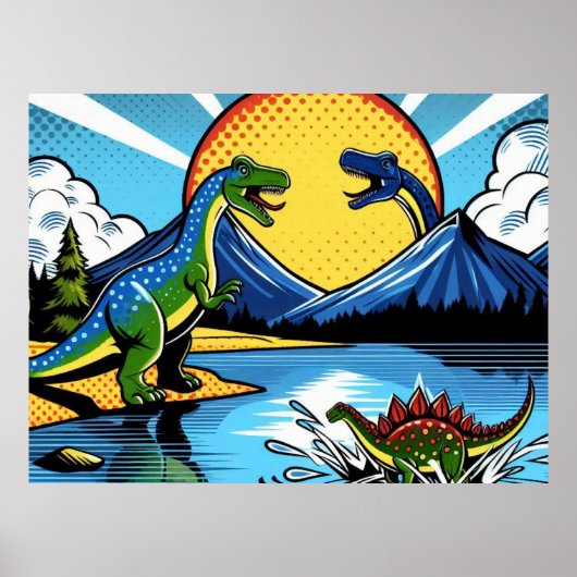 Poster con paisaje de dinosaurios (Vorne)