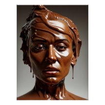 Poster de escultura humana de chocolate derretido.