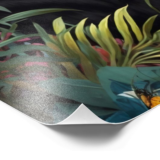 Poster de pantera negra en la selva con flores (Ecke)