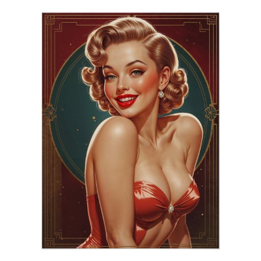 Poster der blonden Pin-up Art Deco (Vorderseite)
