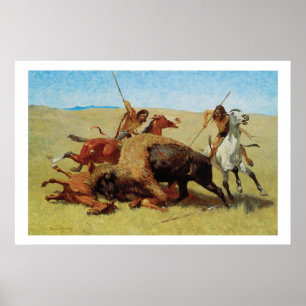 Poster der Kunst 'Indianische Büffeljagd'