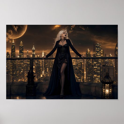 Poster der Mitternachts-Gotik-Skyline-Traumlandsch (Vorne)