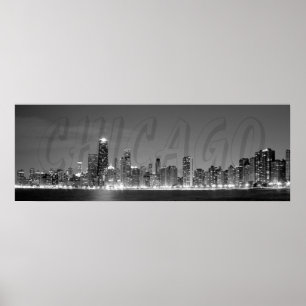 Poster der Skyline von Chicago bei Nacht