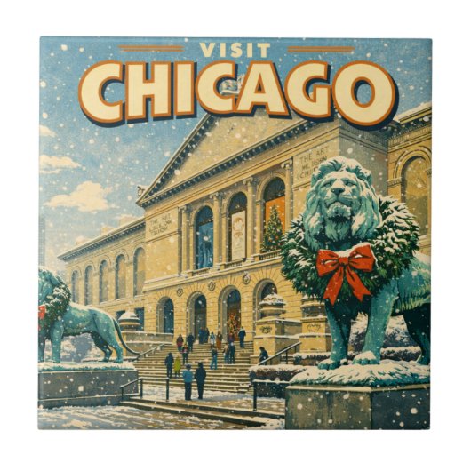 Poster des Art Institute of Chicago im Winter Fliese (Vorderseite)