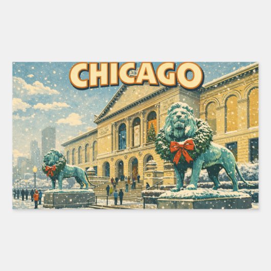 Poster des Art Institute of Chicago im Winter Rechteckiger Aufkleber (Vorderseite)