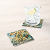 Poster des Art Institute of Chicago im Winter Rechteckiger Pappuntersetzer (Vor Ort)