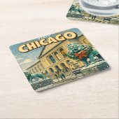 Poster des Art Institute of Chicago im Winter Rechteckiger Pappuntersetzer (angewinkelt)