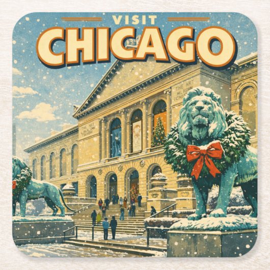 Poster des Art Institute of Chicago im Winter Rechteckiger Pappuntersetzer (Vorderseite)