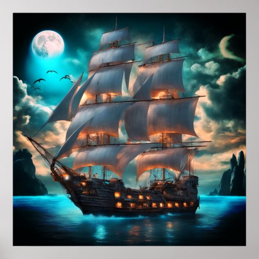 Poster eines alten Schoner-Segelschiffs (Vorne)