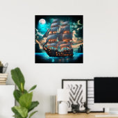 Poster eines alten Schoner-Segelschiffs (Heimbüro)