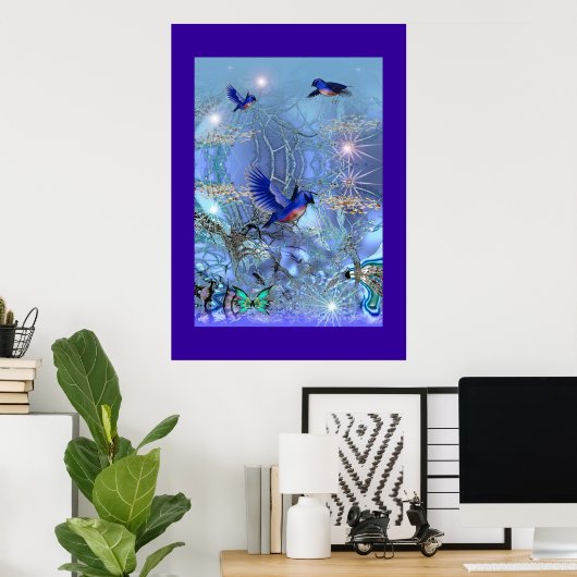 Poster Fantasy Art Blue Birds (Heimbüro)