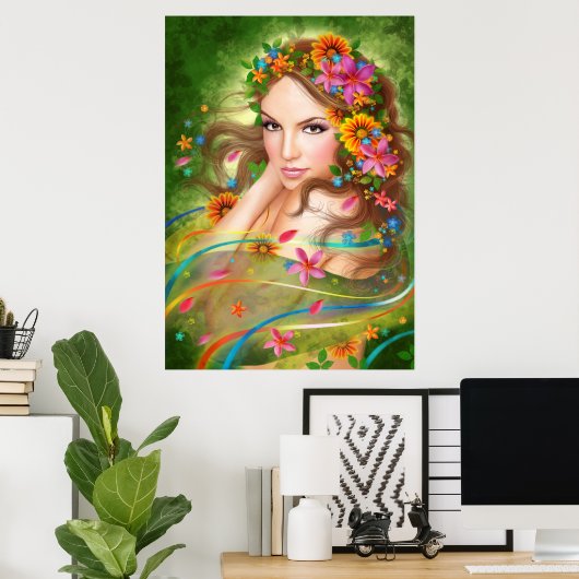 Poster Fantasy Schöne Fee Frau mit Blume (Heimbüro)