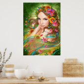Poster Fantasy Schöne Fee Frau mit Blume (Küche)