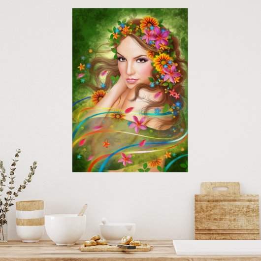Poster Fantasy Schöne Fee Frau mit Blume (Küche)
