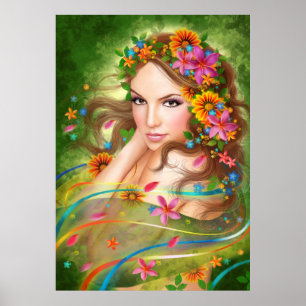 Poster Fantasy Schöne Fee Frau mit Blume