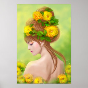 Poster Fantasy Schöne Fee Frühling mit Blume