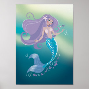 Poster Fashion Illustration Sea Mermaid Fairy Schw