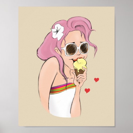 Poster Fashion Illustration Summer Girl Ice Creme (Vorne)