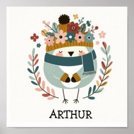 Poster Folk Art Vogelmuster