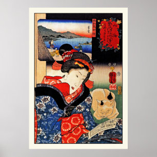 Poster: Frau mit Katze - japanische Kunst - Kuniyo Poster