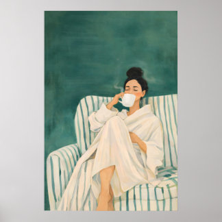 Poster Frau trinkt Kaffee, gemütlicher Morgen