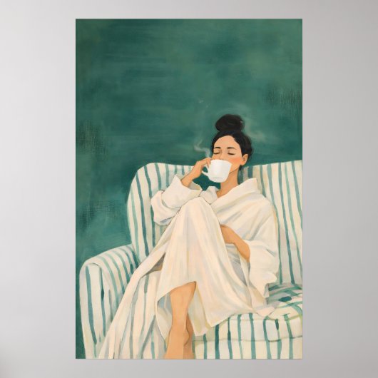 Poster Frau trinkt Kaffee, gemütlicher Morgen (Vorne)