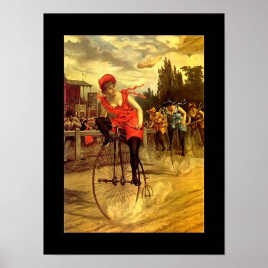 Poster Fun Antique Bike Fahrradlerin im Rennen (Vorne)