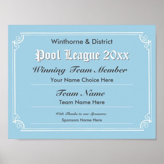 Poster für das Poolzertifikat (Vorne)