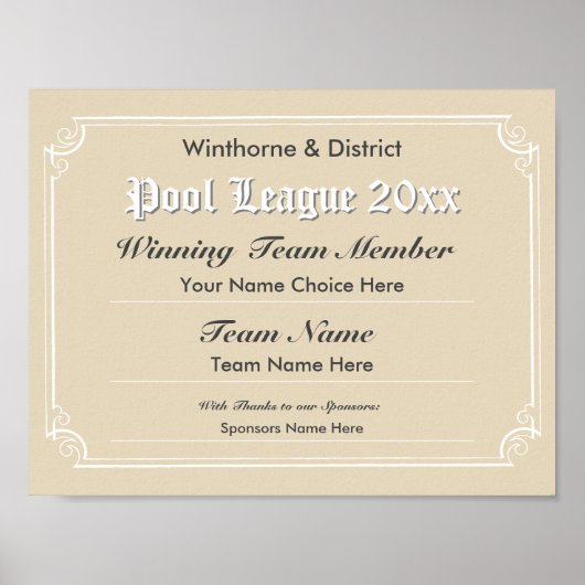 Poster für das Poolzertifikat (Vorne)