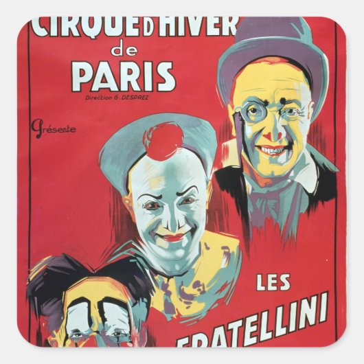 Poster für den "Cirque d'Hiver de Paris" Quadratischer Aufkleber (Vorderseite)