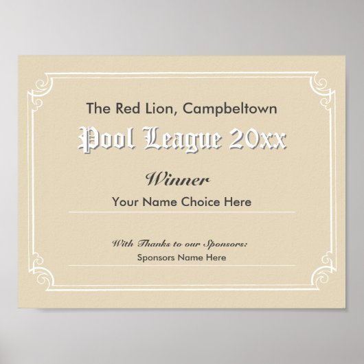 Poster für den Gewinner des Pool-Wettbewerbs (Vorne)