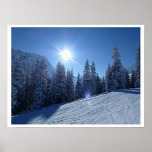 Poster für die Skipiste am frühen Morgen