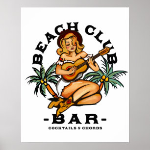 Poster für Strandbar. Retro-Sailor-Jerry-Gitarre-P