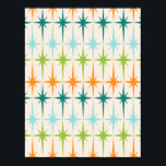 Poster für Vintage geometrische Sternexplosionen<br><div class="desc">Vintag. Geometrien Sternexplosionen. Wenn Sie eines dieser Wörter Liebe, dieses Retro Vintage geometrische Sternexplosionen Poster ist für Sie. Dieses moderne Design aus der Mitte des Jahrhunderts besticht durch einen cremefarbenen Hintergrund mit Reihen von türkisfarbenen, limatgrün, orangen und aquamarinen Sternexplosionen. Dieses Mod-Design verbindet sich wunderbar mit dem Retro Atomic Mobile Pattern...</div>