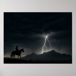 Poster Gewittersturm in der Wüste - Blitzschlag